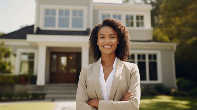 Two people sitting at a table with documents, having a focused conversation about real estate.